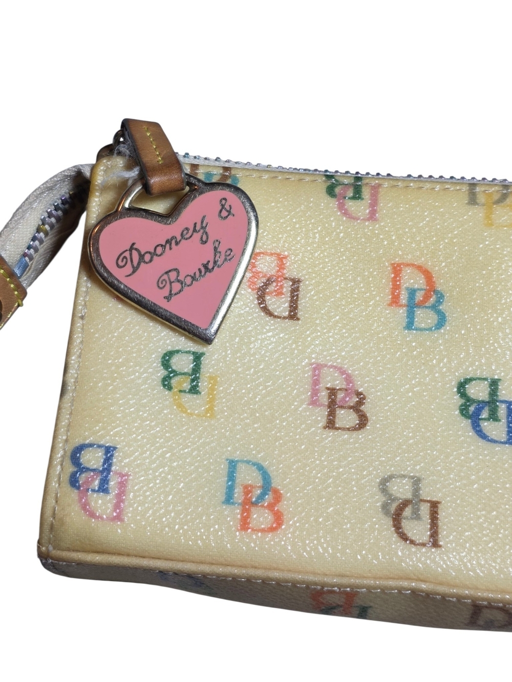 Vintage Dooney & Bourke Yellow Rainbow Monogram Pouch Wristlet Y2K - Picture 8 of 11
